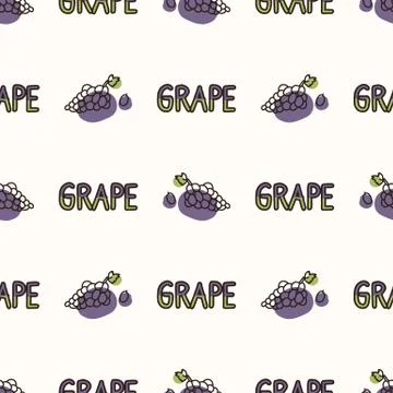 Seamless background grape text. Gender neutral kid food pattern. Simple Ilustración de archivo