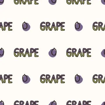 Seamless background grape text. Gender neutral kid food pattern. Simple Stock Illustration