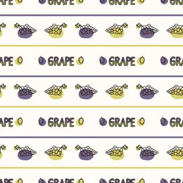 Seamless background grape text stripe. Gender neutral kid food pattern. Simple Stock Illustration