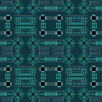 Seamless background green electronic plate pattern. Stock Illustration