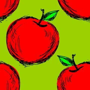 Seamless background with hand drawn apple Stock Illustration