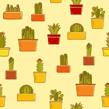 Seamless background with hand drawn cactus イラスト素材