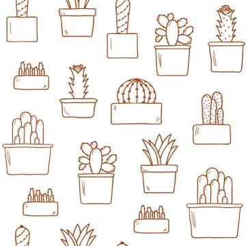 Seamless background with hand drawn cactus Stock Illustration