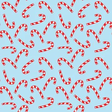 Seamless background of hand drawn candy wands, doodle, christmas. Stock Illustration