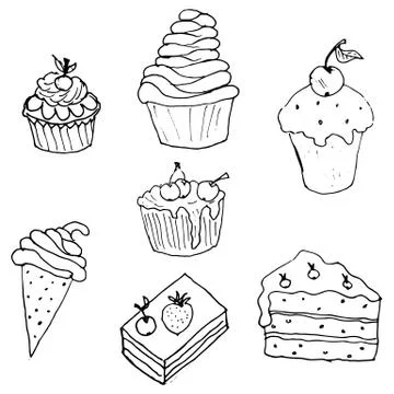 Seamless background hand drawn doodle Sweets set Vector illustration Sketchy Stock Illustration