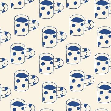 Seamless background with hand drawn dotted tea cup. Illustrazione stock