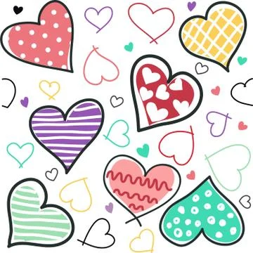 Seamless background of hand drawn stylized hearts Stock Illustration