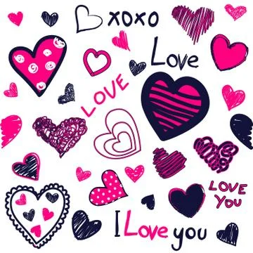 Seamless background of hand drawn stylized hearts Stock Illustration
