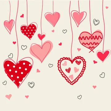 Seamless background of hand drawn stylized hearts Stock Illustration