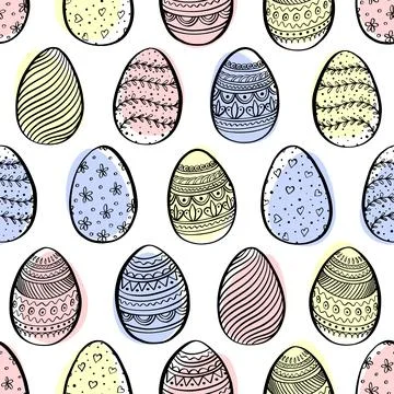 Seamless background for happy Easter. Decorative easter eggs with pattern イラスト素材