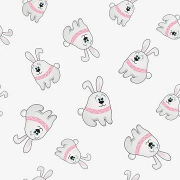 Seamless background with hares. Grey vector rabbits on a white background Stock Illustration