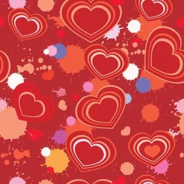 Seamless background with hearts and splashes Stock Illustration