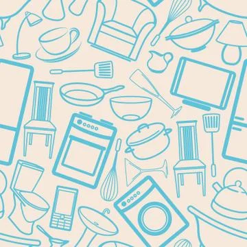 Seamless background with household items Stock Illustration