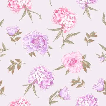 Seamless Background with Hydrangea and Peonies Stock Illustration