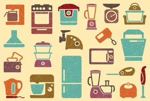 Seamless background from icons of kitchen home appliances Stock Illustration