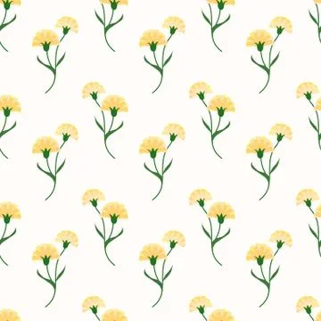 Seamless background image colorful botanic flower leaf plant yellow carnation Illustrazione stock