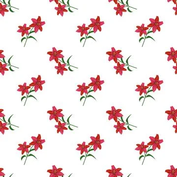 Seamless background image colorful botanic flower leaf plant red tiger lily Stock Illustration