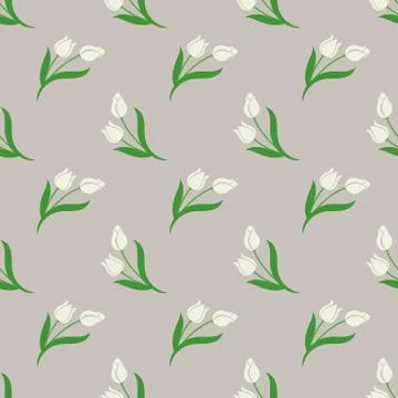 Seamless background image colorful botanic flower leaf plant white tulip Stock Illustration