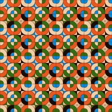 Seamless background image of round square cross mosaic geometry pattern. Illustrazione stock