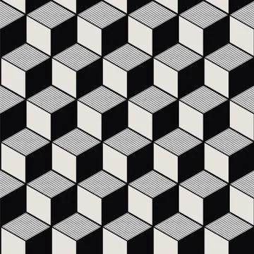 Seamless background image of vintage black white cubic line geometry pattern. 스톡 일러스트