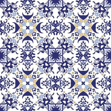 Seamless background image of vintage blue tone geometry kaleidoscope pattern. 스톡 일러스트