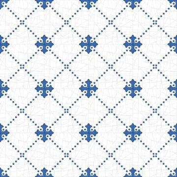 Seamless background image of vintage blue dot line check pattern. Stock Illustration