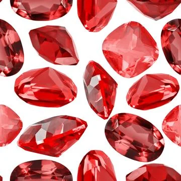 Seamless background from isolated red ruby gems Stock Photos