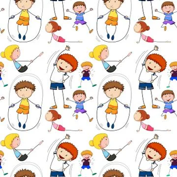 Seamless background with kids doing exercise Stock Illustration
