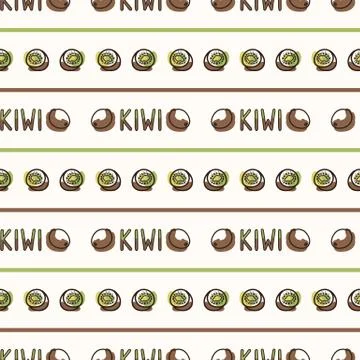 Seamless background kiwi text stripe. Gender neutral kid food pattern. Simple Stock Illustration