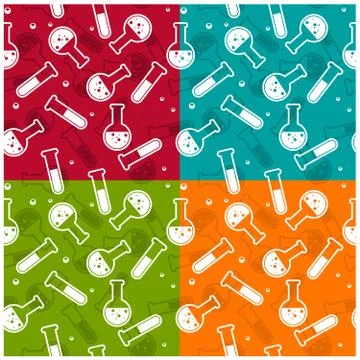 Seamless background with lab test tubes and flasks Stock Illustration