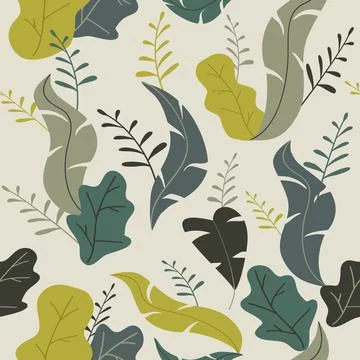 Seamless Background with Leaves on Beige Background Stock Illustration