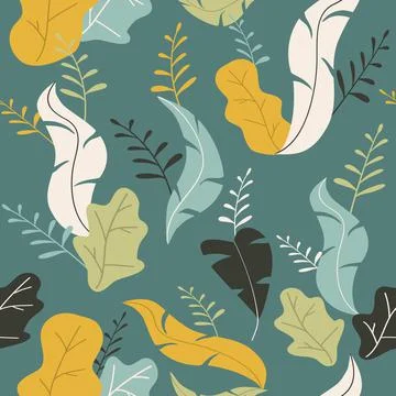 Seamless Background with Leaves on Blue Background Stock Illustration