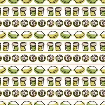 Seamless background lemon fruit juice. Gender neutral kid food pattern. Simple Stock Illustration