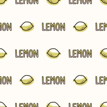 Seamless background lemon text. Gender neutral kid food pattern. Simple Illustrazione stock