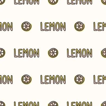 Seamless background lemon text. Gender neutral kid food pattern. Simple Stock Illustration