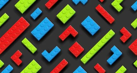 Seamless background made with realistic multicolor plastik constructor blocks on Stock Illustration