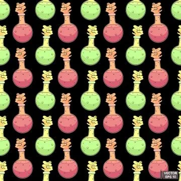 Seamless background magic potion bottles. イラスト素材