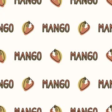Seamless background mango text. Gender neutral kid food pattern. Simple Stock Illustration