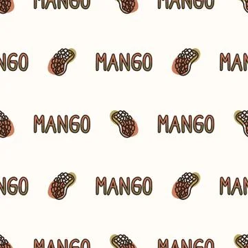 Seamless background mango text. Gender neutral kid food pattern. Simple Stock Illustration