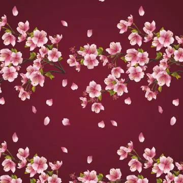Seamless background maroon with branch of cherry tree Illustrazione stock