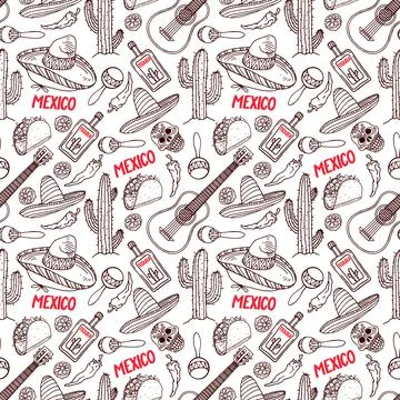 Seamless background of Mexican items Illustrazione stock