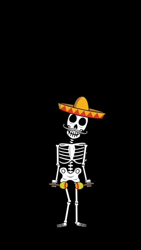 Seamless background with Mexican mariachi dancing skeleton isolated with copy Video stock 322620547