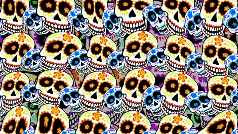 Seamless background with Mexican sugar skulls mosaic. Halloween vector style Stock Footage 266180510
