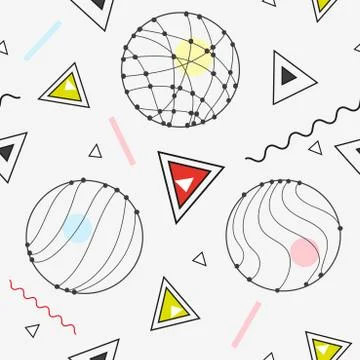 Seamless background in modern geometric abstract style with circles triangles Stock Illustration