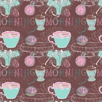 Seamless background with morning tea Stock Illustration