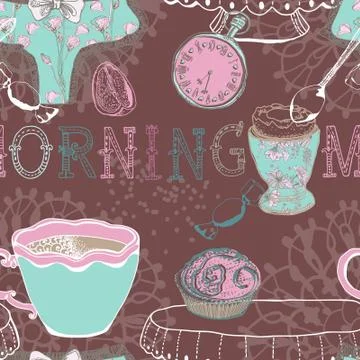 Seamless background with morning tea Stock Illustration