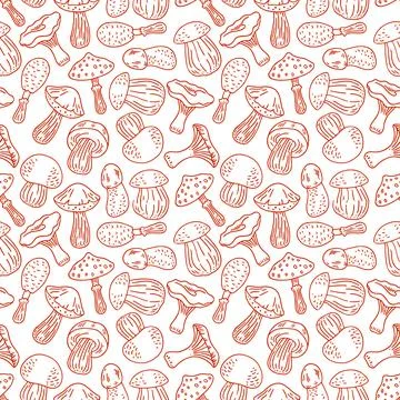 Seamless background of mushrooms Stock Illustration