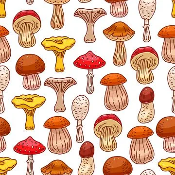 Seamless background of mushrooms Stock Illustration