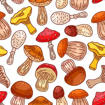 Seamless background of mushrooms Stock Illustration