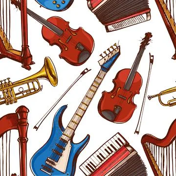 Seamless background with Musical instruments Ilustración de archivo